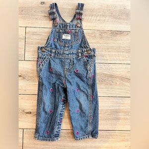 OshKosh B'gosh Denim Overalls with Pink Hearts Vintage 1990s.